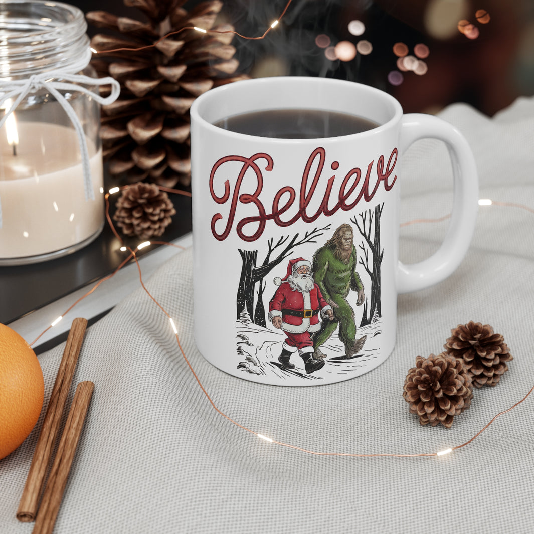 Santa Claus and Bigfoot Believe Mug 11oz